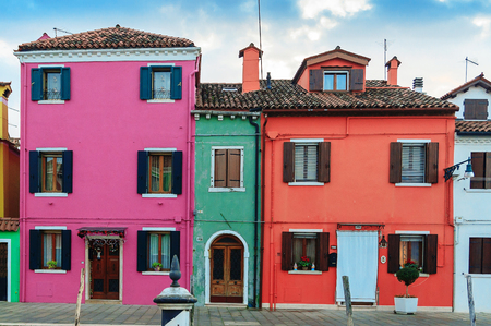 VENICE, ITALY - JANUARY 06, 2018: View on the colorful houses in Burano island, during winter days, Venice, Italyのeditorial素材