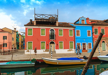 VENICE, ITALY - JANUARY 06, 2018: View on the colorful houses in Burano island, during winter days, Venice, Italyのeditorial素材