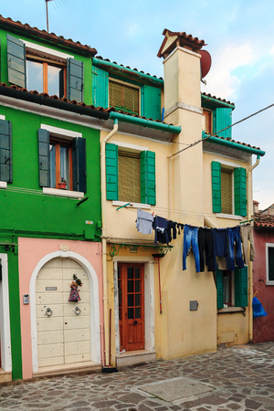 VENICE, ITALY - JANUARY 06, 2018: View on the colorful houses in Burano island, during winter days, Venice, Italyのeditorial素材