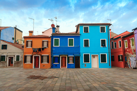 VENICE, ITALY - JANUARY 06, 2018: View on the colorful houses in Burano island, during winter days, Venice, Italyのeditorial素材