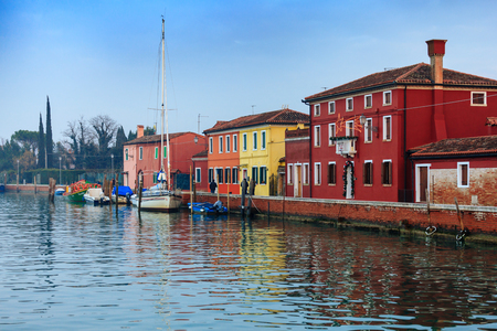 VENICE, ITALY - JANUARY 06, 2018: View on the colorful houses in Burano island, during winter days, Venice, Italyのeditorial素材