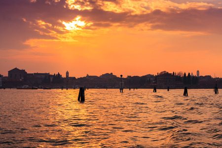 View from the sea to Venice lagoon during winter days, Venice, Italyの写真素材