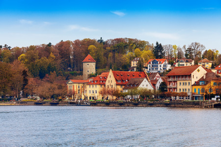 UEBERLINGEN, GERMANY - APRIL 15, 2018: Bodensee Promenade in Ueberlingen, Lake Constance, Germany,Europeのeditorial素材