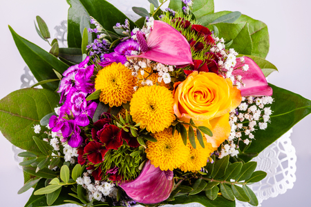 Bouquet of flowers in glass vaseの写真素材