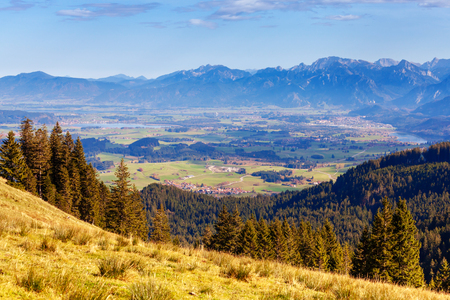 Areal view from hillside at the magnificent Alps mountain range, Germanyの写真素材