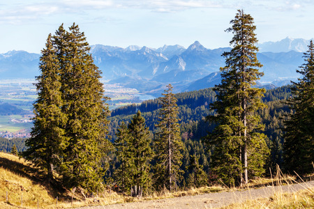 Areal view from hillside at the magnificent Alps mountain range, Germanyの写真素材