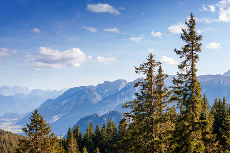 Areal view from hillside at the magnificent Alps mountain range, Germanyの写真素材