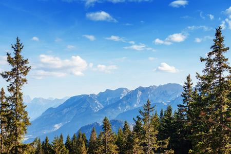 Areal view from hillside at the magnificent Alps mountain range, Germanyの写真素材