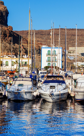 PUERTO DE MOGAN, GRAN CANARIA, SPAIN - JULY 16, 2018: Puerto de Mogan a small fishing port in Gran Canaria Spainのeditorial素材