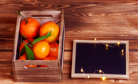 Fresh tangerines in the boxの写真素材