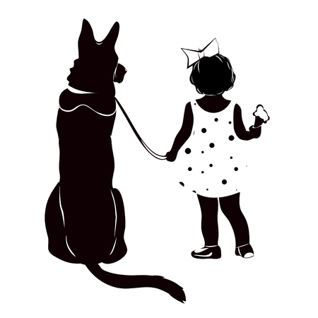 Little girl with a dog vector illustrationのイラスト素材
