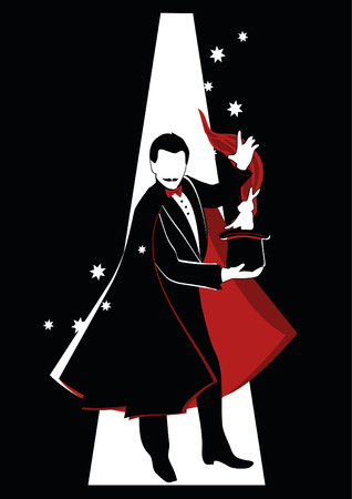 Magician pulling out a rabbit from his top hatのイラスト素材