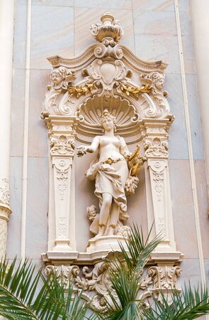 MARIANSKE LAZNE (MARIENBAD), CZECH REPUBLIC - JULY 28, 2017: Fragment of decoration of Romantic architecture of Bohemia, Marianske Lazne (Marienbad), Czech Republic. the famous spa city in the Czech Republicのeditorial素材