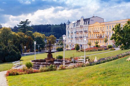 MARIANSKE LAZNE (MARIENBAD), CZECH REPUBLIC - JULY 28, 2017: Romantic architecture of Bohemia, Marianske Lazne (Marienbad), Czech Republic. the famous spa city in the Czech Republicのeditorial素材