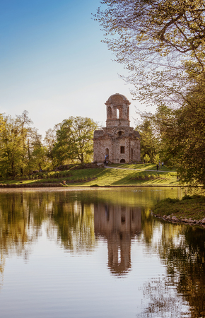 Schwetzingen, Germany - APRIL 19, 2019: Ruins of the temple of Mercury, park Schwetzingen, Germanyのeditorial素材