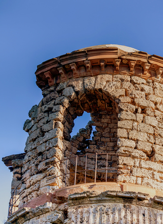 Schwetzingen, Germany - APRIL 19, 2019: Ruins of the temple of Mercury, park Schwetzingen, Germanyのeditorial素材