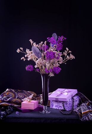 Still Life with Branches Of Beautyberry Bushの写真素材