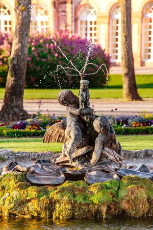 Schwetzingen, Germany - APRIL 19, 2019: Magnificent park with fountains in spring. Schwetzingen, Germanyのeditorial素材