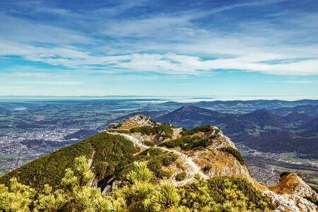 Areal view from hillside at the magnificent Untersberg mountain near Salzburg, Austriaの写真素材