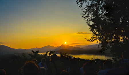 Sunset over Mekong river view point  in Luang prabang,Laos.の写真素材