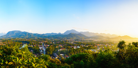 Luang prabang panorama city view from view point,Luang prabang is a world heritage city in Laos.の写真素材