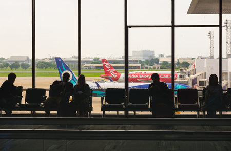 Donmuang international airport, Bangkok, Thailand - MAY 11 2018: Tourists are waiting for boarding time at lounge of Donmuang international airport, the first international airport of Thailand.のeditorial素材