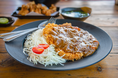 Japanese food tonkatsu curry or fried crispy pork curry served with Japanese rice.の写真素材