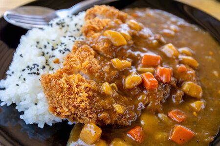 Japanese tonkatsu or fried pork curry with Japanese rice.の写真素材
