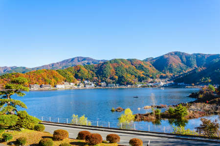 Autumn color at Kawaguchiko lake in Yamanashi prefecture, Japan.の写真素材