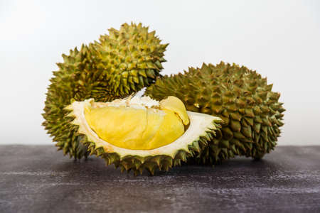 Durian riped and fresh ,durian peel with yellow colour king of fruit.の写真素材