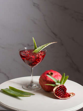 alternative medicine, pomegranate juice with aloe vera, still life, delicious medicineの写真素材