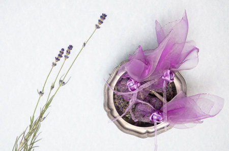 handmade lavender sachet DIY, step by step instructions,の写真素材