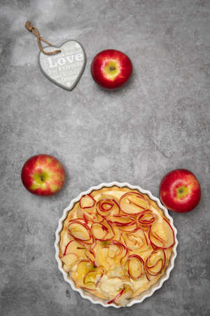 valentines day rose apple pie, mothers day homemade cake, heart shaped pinkの写真素材