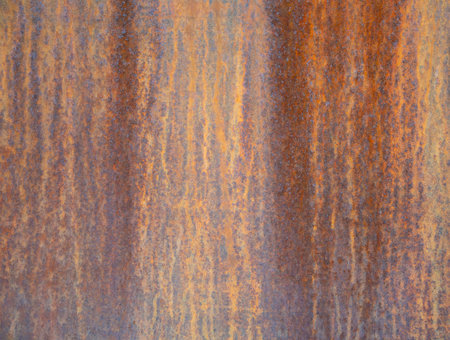 Rusty metal surface showing signs of corrosion and weathering, creating an abstract pattern of...
