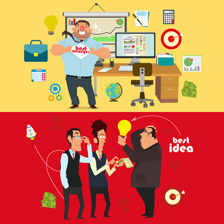 the best manager and discuss the best ideas of businessmen. illustration.のイラスト素材