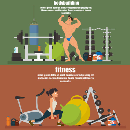 horizontal banners - bodybuilding and fitness. illustration.のイラスト素材