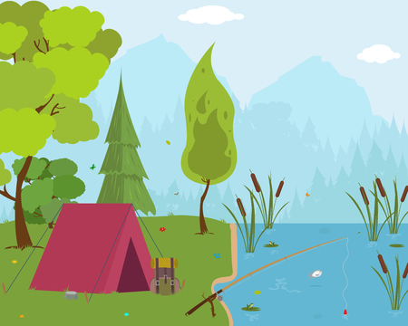 tourist tent in forest camp. vectorのイラスト素材