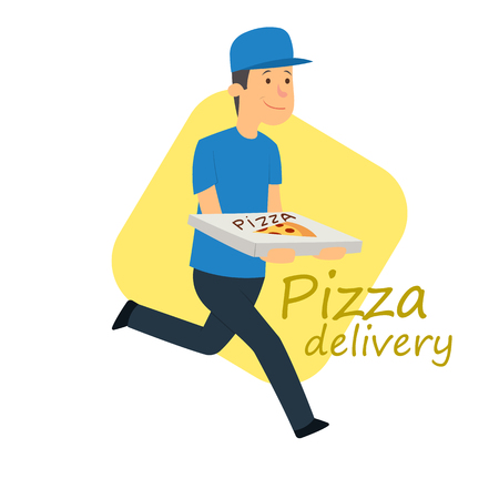 Pizza delivery. man with a box of pizza. vector illustration.のイラスト素材