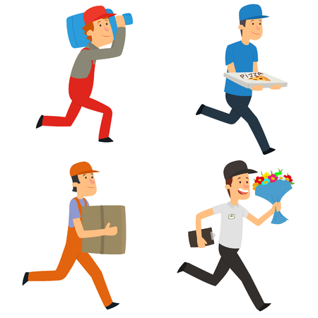 Delivery man. fast delivery by a courier. vector illustration.のイラスト素材