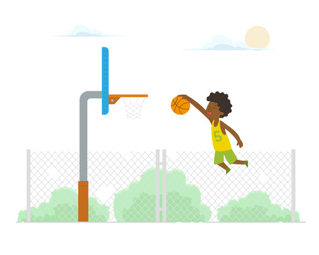 Basketball player making a slam dunk. Playing street ball. Healthy lifestyle. vectorのイラスト素材