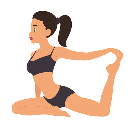 young woman doing yoga. fitness character. vector illustrationのイラスト素材