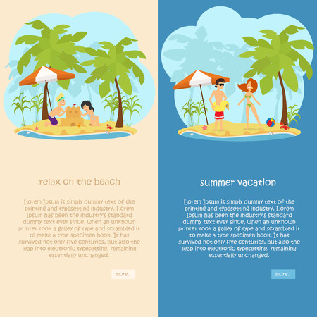 set of vertical banners on the theme of rest, travel, relaxation on the beach. vector illustrationのイラスト素材