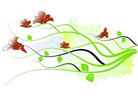 Green and red floral illustration; vectorのイラスト素材