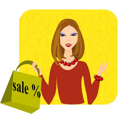 Young lady carrying a shopping bag on salesのイラスト素材