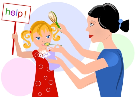 Overcareful mother and her daughterのイラスト素材