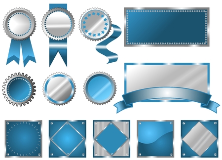 Metallic blue seals, signs and labelsのイラスト素材