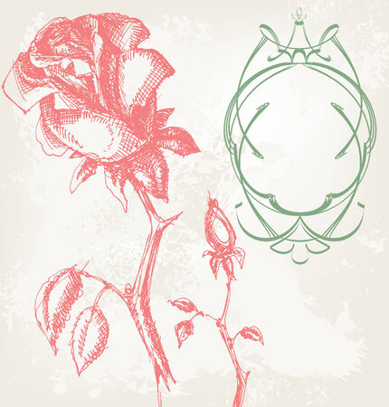 Vintage roses floral card with frame for text のイラスト素材
