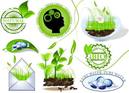 Nature icons set, eco and bio messageのイラスト素材