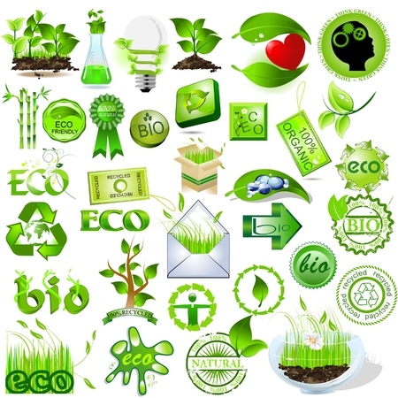 Detailed nature icons collection, eco and bio message のイラスト素材