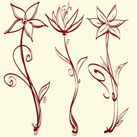 Three artistic flowersのイラスト素材